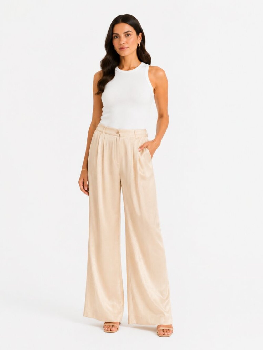 NWT VIA BOVIO MADE IN ITALY GLITTER IVORY CREAM PINKISH HIGH RISE WIDE LEG PANTS